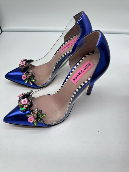 Betsey Johnson Shoes - Betsey Johnson Metallic Royal Blue Pointed Toe Pumps with Floral Jewels